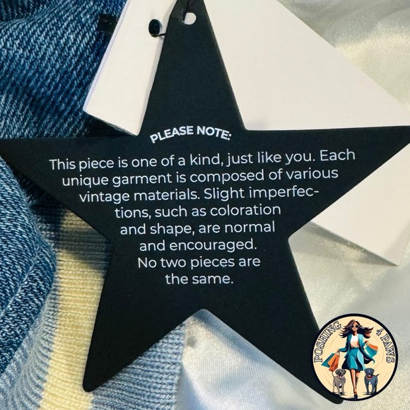 EB Denim Cropped Varsity Denim Patchwork Leather Jacket in Blue & White Size L - Picture 11 of 14